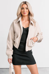 After The Fact Soft Corduroy Collared Zip Up Jacket (Chalk)