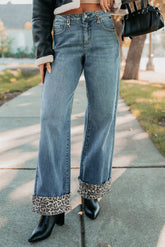 Macy Wide Leg Leopard Cuff Cello Jeans (Medium Tint)