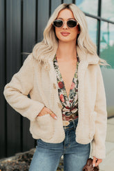Mountain Haze Snap Button Up Sherpa Jacket (Cream)