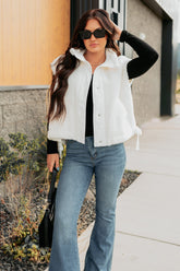 Frosted Glow High Neck Button Up Sherpa Vest (White)