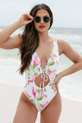 Tropicanal Cutie Cut-Out Floral One Piece Swimsuit (White Floral)