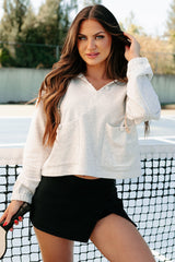 Cape Cod Cutie Buttoned Pocket Hoodie Top (Heather Grey)