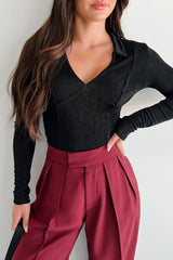 Compelling Attitude Shimmery Knit Long Sleeve Top (Black)