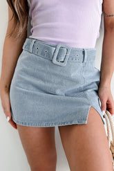 Growing Distant Belted Denim Mini Skirt (Washed Denim)