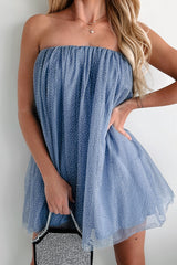 In A Dreamland Rhinestone Tulle Mini Dress (Slate Blue)