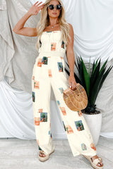 Sun & Done Printed Wide Leg Jumpsuit (Cream)
