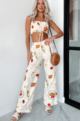 Back In Paris Printed Wide Leg Pants (Ivory)