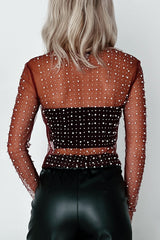Lost Your Chance Pearl Mesh Top (Wine)