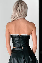 DOORBUSTER Flirty Tendencies Ruffle Lace Faux Leather Tube Top (Black)