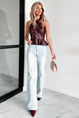 Dangerous Temptation Faux Leather Halter Top (Burgundy)