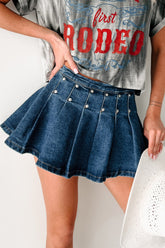 Boastful Generation Gatlin Pleated Mini Skirt (Denim)