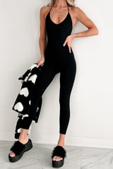 Energetic Vibes Halter Tie Strap Catsuit (Black)