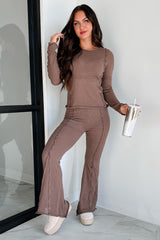 Talk Soon Lettuce Seam Long Sleeve Top (Espresso)