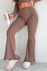 Talk It Through Lettuce Seam Flare Pants (Espresso)
