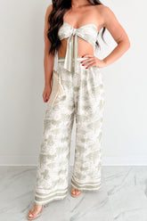 On Brand Printed Bandeau Top & Pants Set (Ivory/Sage)