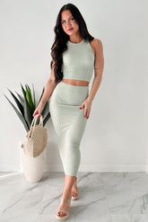 Sew Up The Deal Ribbed Tank Top & Midi Skirt Set (Desert Sage)