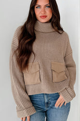 Tell Me Everything Cowl Neck Cargo Sweater (Taupe)