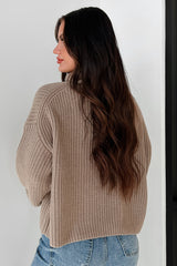 Tell Me Everything Cowl Neck Cargo Sweater (Taupe)