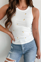 Warmer Days Lemon Embroidered Tank Top (White/Lemon)