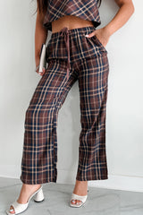 Picnics In September Plaid Flannel Two Piece Set (Brown/Navy)