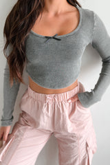 Cutely Cozy Long Sleeve Waffle Top (Charcoal)
