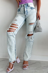 Bennett High Rise Distressed 90's Boyfriend Kancan Jeans (Light Acid)