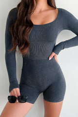 DOORBUSTER Coffee Shop Cutie Ribbed Long Sleeve Romper (Black)