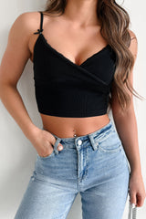 Developing Feelings Lace Trim Cami Crop Top (Black)