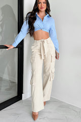 Business Proposition Cropped Button-Down Shirt (Blue)