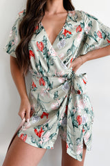 Discovering Paradise Satin Floral Romper (Sage Blue)