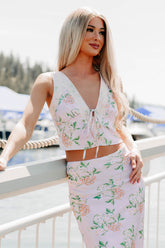 Floral Fantasy Satin Floral Tank Top (Baby Pink)