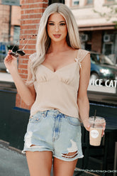 Bow Belle Split Back Lace Cami Top (Taupe)