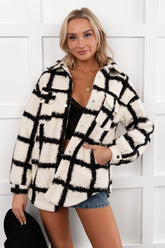 Hearth Light Grid Print Brushed Fleece Coat (Black)