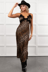 Wild Crush Sleeveless Satin Midi Dress (Leopard)
