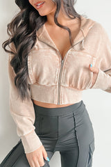 Bite The Dust Cropped Zip-Up Hoodie (Dark Taupe)