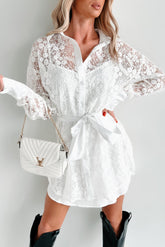 Slice Of Heaven Lace Shirt Dress (White)