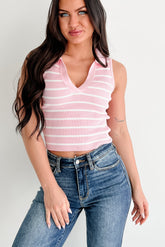 Simple But Stylish Sleeveless Striped Top (Light Pink)