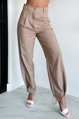 Working Late Pleated Buttoned Cuff Pants (Latte)