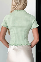 Iconic Love Split Front Ruffled Sweater Top (Light Green)