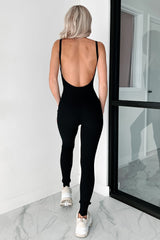 Making Things Right Rib Knit Backless Jumpsuit (Black)