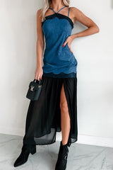 Showing Personality Denim Contrast Maxi Dress (Denim)