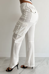 Naturally Stylish High Rise Cargo Pants (White)
