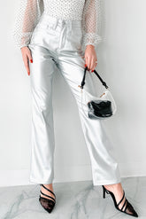 Power Hour Judy Blue High Waist Faux Leather Pants (Metallic Silver)
