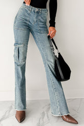 Rome High Rise Cargo Flare Indigo Reign Jeans (Medium)