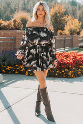 Chic Reign Off The Shoulder Mini Dress (Black Combo)