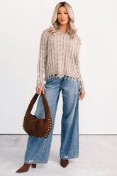 Unwritten Future Cable Knit Fringe Zenana Sweater (Mocha)