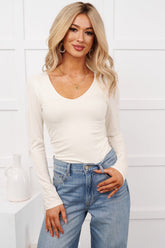 Unsaid Things Long Sleeve V Neck Top (Ivory)