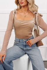 Luxe Mentality Sheer Sleeve Velvet Bodysuit (Coffee)