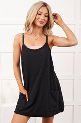 Lost In Maybe Romper-Lined Mini Dress (Black)