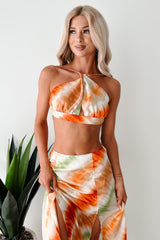 Tropical Tango Tie-Dye Two-Piece Skirt Set (Orange)
